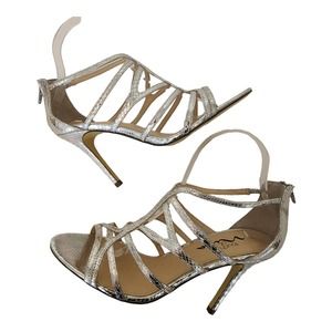 nwot Touch of Nina Marjy Silver Snake embossed Strappy Heels SIZE 8.5M